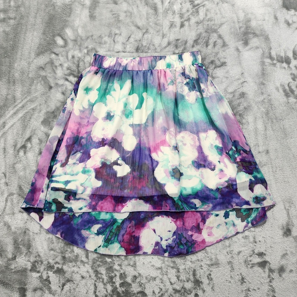 Maurices Skirt Womens M‎ Multicolor Floral Chiffon High Low Lined Flowy Pull On